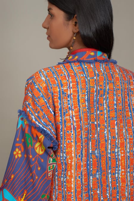 Buy_Payal Jain_Multi Color Linen Printed Forest Open Jacket_Online_at_Aza_Fashions