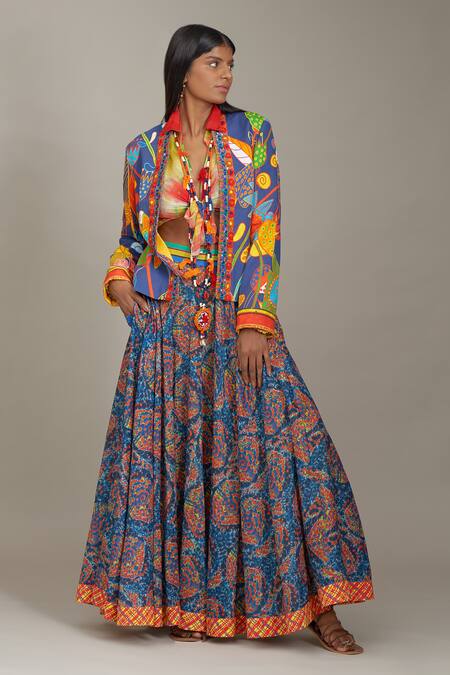 Buy_Payal Jain_Blue Linen Printed Floral Open Reversible Jacket_Online_at_Aza_Fashions