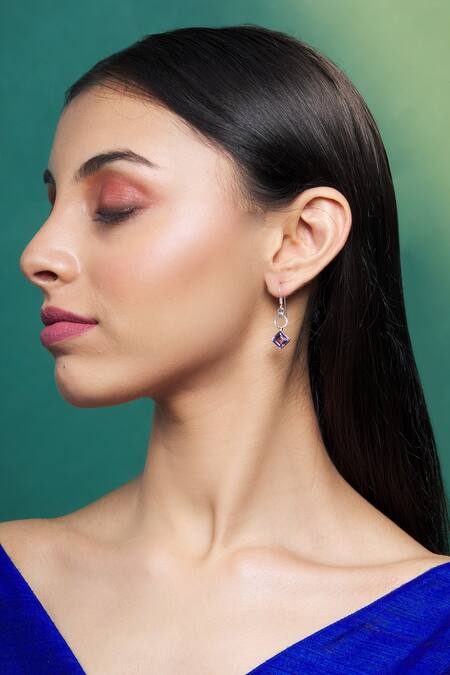 Buy_Samyukta Singhania_Silver Plated Amethyst Stone Danglers_Online_at_Aza_Fashions