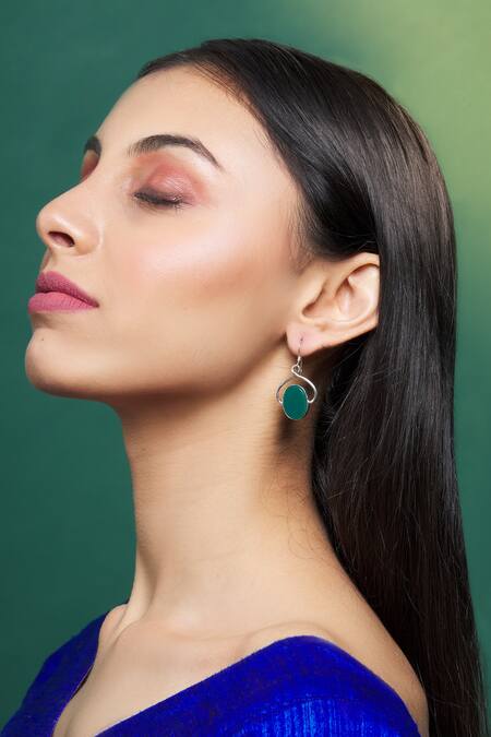 Buy_Samyukta Singhania_Silver Plated Green Onyx Stone Studded Earrings_Online_at_Aza_Fashions