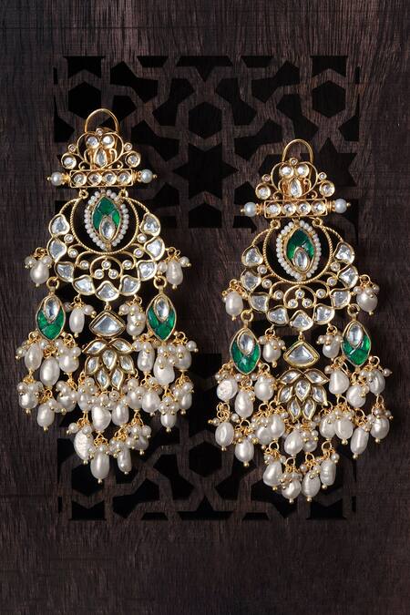 Joules by Radhika_White Hydro Kundan Polkis Dangler Earrings_Online_at_Aza_Fashions