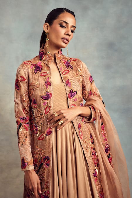 Buy_Nikita Mhaisalkar_Peach Anarkali Double Georgette, Churidar Lycra Net, Embroidered And Set_Online_at_Aza_Fashions