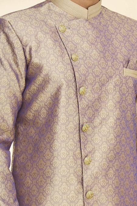 Shop Arihant Rai Sinha Purple Silk, Brocade, Cotton Embroidery Floral Woven Sherwani Set Online at Aza Fashions Shop_Arihant Rai Sinha_Purple Silk, Brocade, Cotton Embroidery Floral Woven Sherwani Set_Online_at_Aza_Fashions