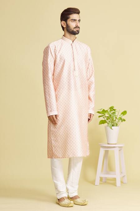 Arihant Rai Sinha Pink Silk Embroidery Floral Print Kurta Set Online at Aza Fashions Arihant Rai Sinha_Pink Silk Embroidery Floral Print Kurta Set _Online_at_Aza_Fashions