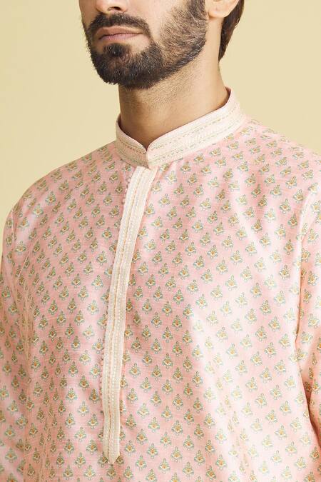 Shop Arihant Rai Sinha Pink Silk Embroidery Floral Print Kurta Set Online at Aza Fashions Shop_Arihant Rai Sinha_Pink Silk Embroidery Floral Print Kurta Set _Online_at_Aza_Fashions