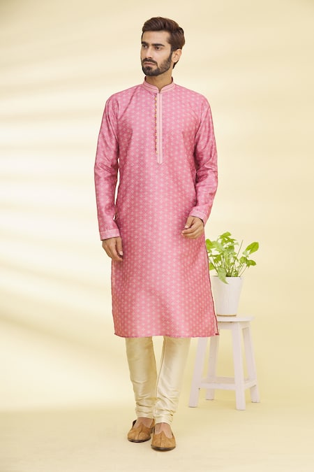 Arihant Rai Sinha Pink Art Banarasi Silk Printed Floral Kurta Set
