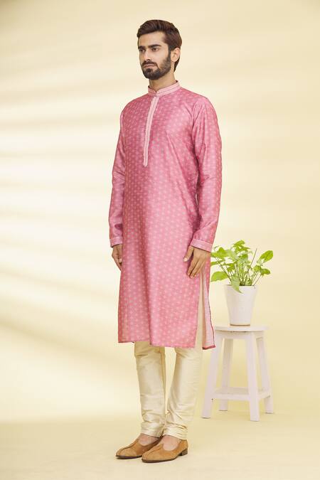 Buy_Arihant Rai Sinha_Pink Silk Embroidery Floral Print Kurta Set_Online_at_Aza_Fashions