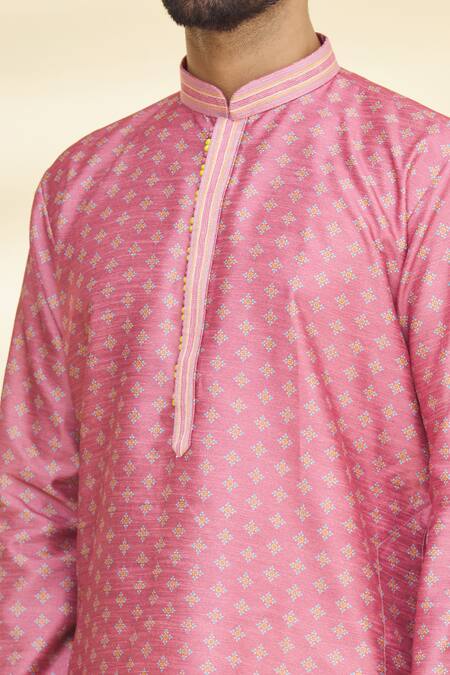 Shop_Arihant Rai Sinha_Pink Silk Embroidery Floral Print Kurta Set_Online_at_Aza_Fashions
