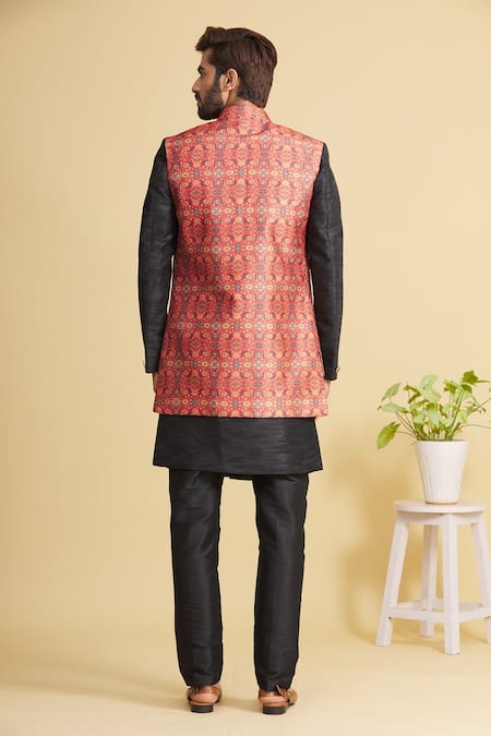 Arihant Rai Sinha_Black Silk, Brocade Embroidery Sherwani And Printed Jacket Set _Online_at_Aza_Fashions