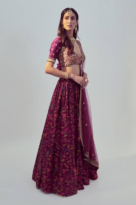 Drishti & Zahabia Purple Dupion Silk And Net Dori & Sequin Work Sweetheart Embroidered Lehenga Set Online at Aza Fashions Drishti & Zahabia_Purple Dupion Silk And Net Dori & Sequin Work Sweetheart Embroidered Lehenga Set_Online_at_Aza_Fashions