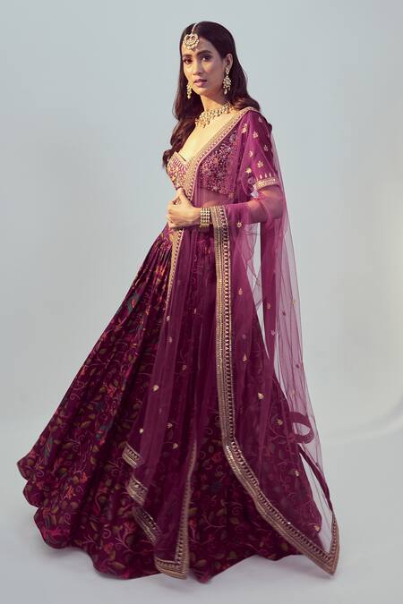 Buy Drishti & Zahabia Purple Dupion Silk And Net Dori & Sequin Work Sweetheart Embroidered Lehenga Set Online at Aza Fashions Buy_Drishti & Zahabia_Purple Dupion Silk And Net Dori & Sequin Work Sweetheart Embroidered Lehenga Set_Online_at_Aza_Fashions