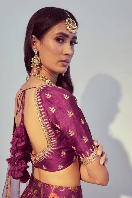 Shop Drishti & Zahabia Purple Dupion Silk And Net Dori & Sequin Work Sweetheart Embroidered Lehenga Set Online at Aza Fashions Shop_Drishti & Zahabia_Purple Dupion Silk And Net Dori & Sequin Work Sweetheart Embroidered Lehenga Set_Online_at_Aza_Fashions