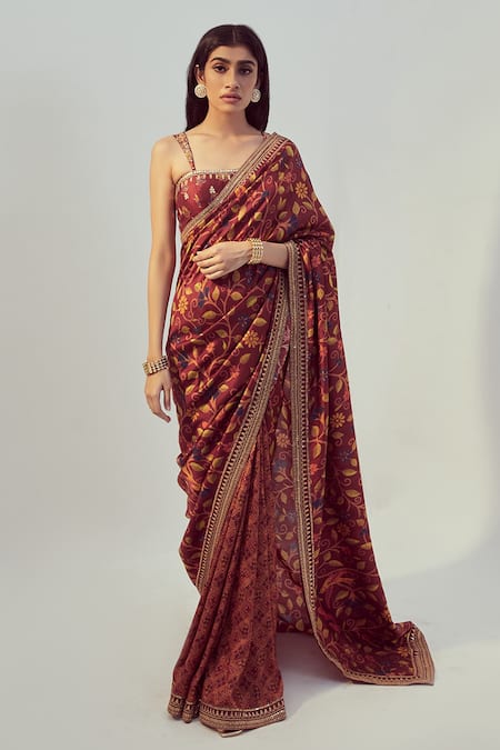 Drishti & Zahabia Floral Print Saree With Blouse 