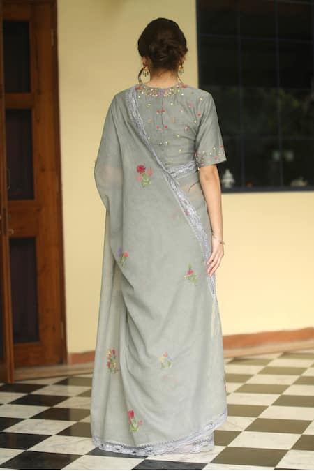 Buy Begum Grey Blouse Chanderi, Saree Handloom Kota Floral Alaia Embroidered With Online at Aza Fashions Buy_Begum_Grey Blouse Chanderi, Saree Handloom Kota Floral Alaia Embroidered With _Online_at_Aza_Fashions