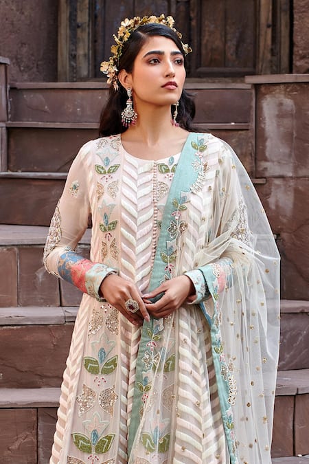 Shop Shweta Aggarwal Pink Georgette, Net And Banarsi Brocade Zardozi Embroidered Anarkali With Dupatta Online at Aza Fashions Shop_Shweta Aggarwal_Pink Georgette, Net And Banarsi Brocade Zardozi Embroidered Anarkali With Dupatta _Online_at_Aza_Fashions