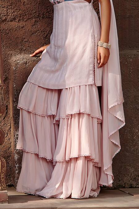 Shop Shweta Aggarwal Pink Crepe, Self And Sequin & Embroidered Tunic Sharara Set Online at Aza Fashions Shop_Shweta Aggarwal_Pink Crepe, Self And Sequin & Embroidered Tunic Sharara Set _Online_at_Aza_Fashions