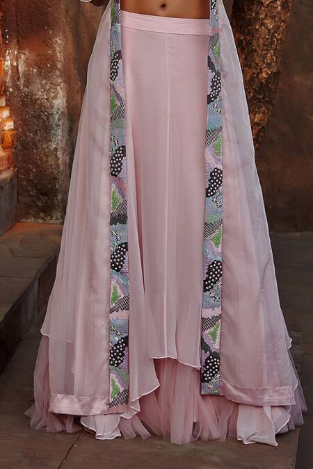 Shweta Aggarwal Pink Georgette And Organza, Upada Silk Sequin & Embroidered Cape & Lehenga Set at Aza Fashions Shweta Aggarwal_Pink Georgette And Organza, Upada Silk Sequin & Embroidered Cape & Lehenga Set _at_Aza_Fashions