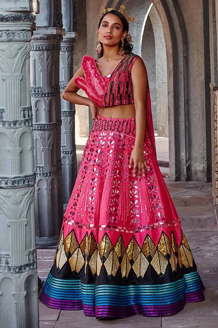 Shweta Aggarwal Pink Mysore And Net, Pure Raw Cutdana, Bead & Embroidered Lehenga Set Online at Aza Fashions Shweta Aggarwal_Pink Mysore And Net, Pure Raw Cutdana, Bead & Embroidered Lehenga Set _Online_at_Aza_Fashions