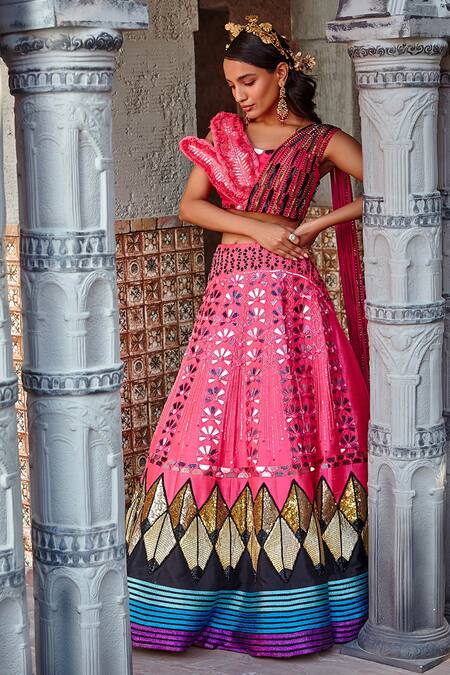 Buy Shweta Aggarwal Pink Mysore And Net, Pure Raw Cutdana, Bead & Embroidered Lehenga Set Online at Aza Fashions Buy_Shweta Aggarwal_Pink Mysore And Net, Pure Raw Cutdana, Bead & Embroidered Lehenga Set _Online_at_Aza_Fashions