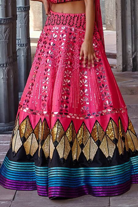 Shop Shweta Aggarwal Pink Mysore And Net, Pure Raw Cutdana, Bead & Embroidered Lehenga Set Online at Aza Fashions Shop_Shweta Aggarwal_Pink Mysore And Net, Pure Raw Cutdana, Bead & Embroidered Lehenga Set _Online_at_Aza_Fashions