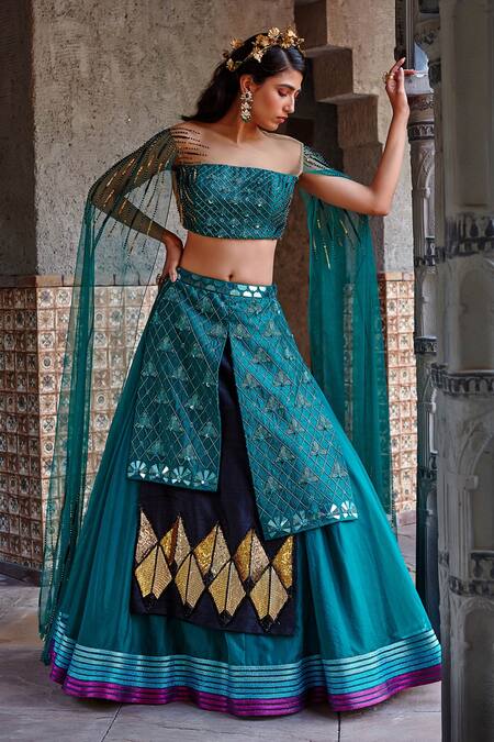Buy Shweta Aggarwal Green Organza And Pure Raw Silk Cutdana, Bead & Sequin Embroidered Lehenga Set Online at Aza Fashions Buy_Shweta Aggarwal_Green Organza And Pure Raw Silk Cutdana, Bead & Sequin Embroidered Lehenga Set _Online_at_Aza_Fashions