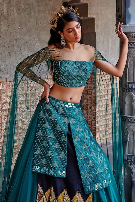 Shop Shweta Aggarwal Green Organza And Pure Raw Silk Cutdana, Bead & Sequin Embroidered Lehenga Set Online at Aza Fashions Shop_Shweta Aggarwal_Green Organza And Pure Raw Silk Cutdana, Bead & Sequin Embroidered Lehenga Set _Online_at_Aza_Fashions