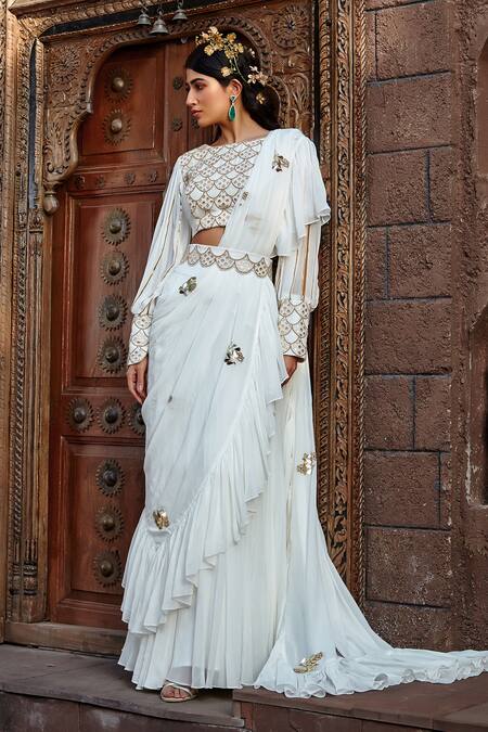 Shweta Aggarwal_White Upada Silk And Georgette Thread & Cutdana Embroidered Blouse & Sharara Set _Online_at_Aza_Fashions