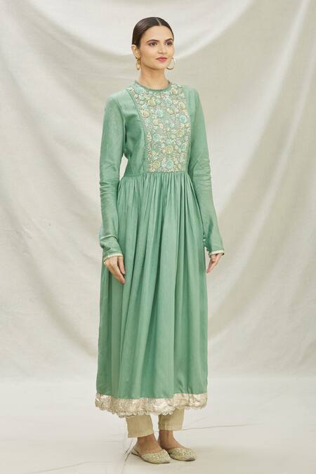 Divya Kanakia_Green Organza Floral Motifs, Zardozi Round Embroidered Anarkali With Dupatta _Online_at_Aza_Fashions