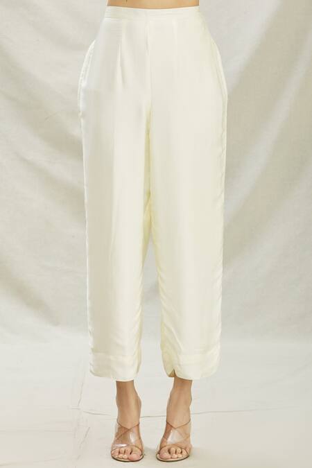 Divya Kanakia_Blue Cotton Satin, Patola Mirror, Pearls, Sequin, Printed Kaftan And Pant Set _at_Aza_Fashions