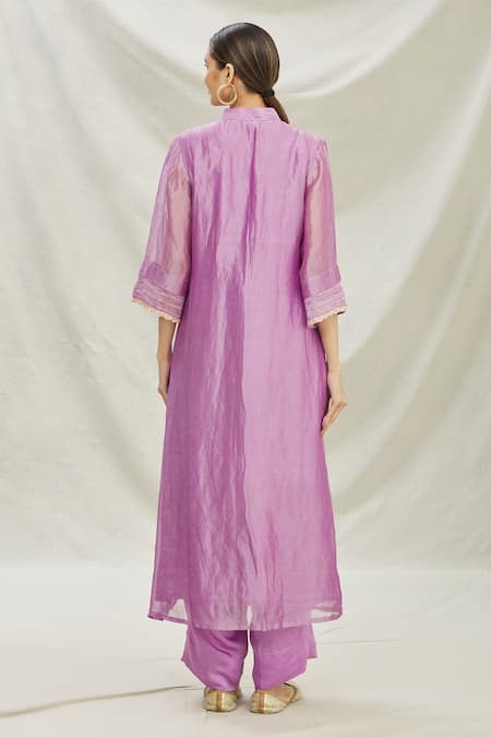 Shop Divya Kanakia Purple Tissue Notched Bell Sleeve Kurta Set at Aza Fashions Shop_Divya Kanakia_Purple Tissue Notched Bell Sleeve Kurta Set _at_Aza_Fashions