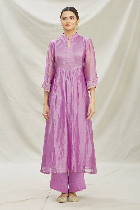 Divya Kanakia Purple Tissue Notched Bell Sleeve Kurta Set Online at Aza Fashions Divya Kanakia_Purple Tissue Notched Bell Sleeve Kurta Set _Online_at_Aza_Fashions