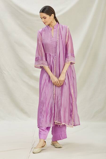 Buy Divya Kanakia Purple Tissue Notched Bell Sleeve Kurta Set Online at Aza Fashions Buy_Divya Kanakia_Purple Tissue Notched Bell Sleeve Kurta Set _Online_at_Aza_Fashions