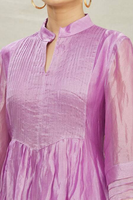 Shop Divya Kanakia Purple Tissue Notched Bell Sleeve Kurta Set Online at Aza Fashions Shop_Divya Kanakia_Purple Tissue Notched Bell Sleeve Kurta Set _Online_at_Aza_Fashions