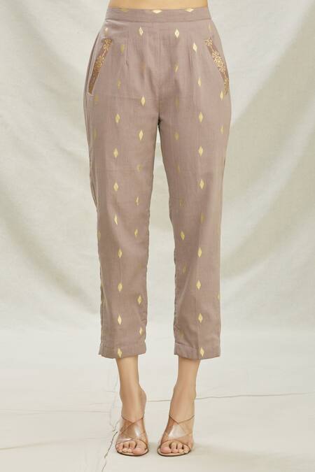 Divya Kanakia Brown Cotton Sequins Notchel Lapel Collar Embellished Kurta And Pant Set at Aza Fashions Divya Kanakia_Brown Cotton Sequins Notchel Lapel Collar Embellished Kurta And Pant Set _at_Aza_Fashions