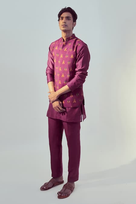 Drishti & Zahabia Purple Kurta And Pant Chanderi  Bundi Modal Printed Digital & Set 