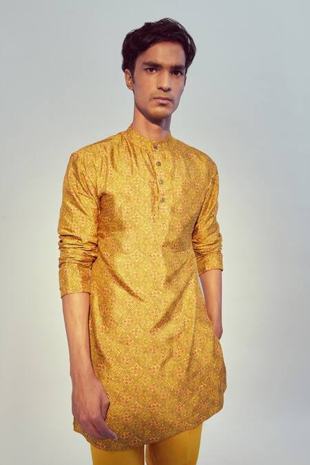 Drishti & Zahabia_Yellow Kurta Modal  Pant Chanderi Digital Print Floral And Set _Online_at_Aza_Fashions