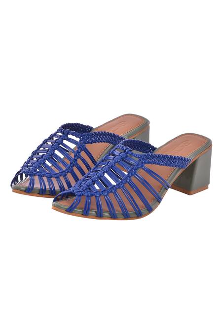 Sole House_Blue Woven Mule Heels_Online_at_Aza_Fashions