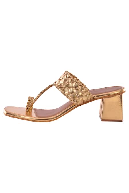 Buy_Sole House_Gold Woven Kolhapuri Heels _Online_at_Aza_Fashions
