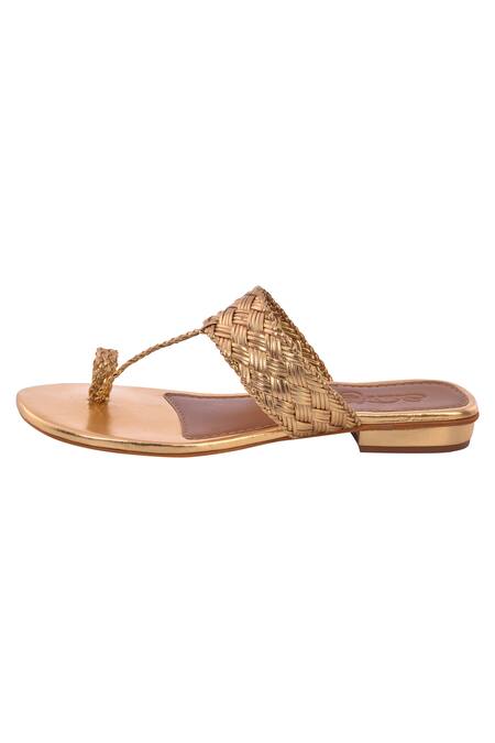 Shop Sole House Gold Woven Kolhapuri Flats Online at Aza Fashions Shop_Sole House_Gold Woven Kolhapuri Flats _Online_at_Aza_Fashions