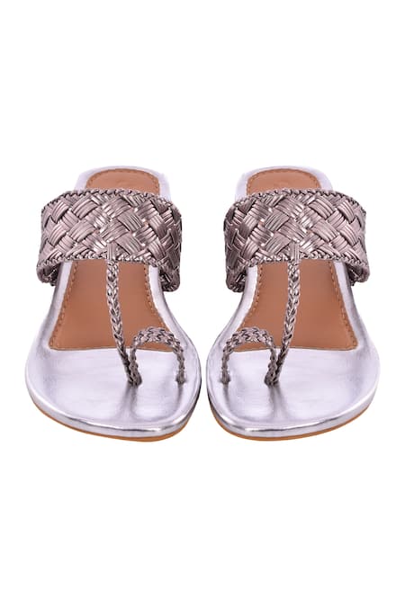 SOLE HOUSE_Silver Woven Kolhapuri Flats _Online_at_Aza_Fashions