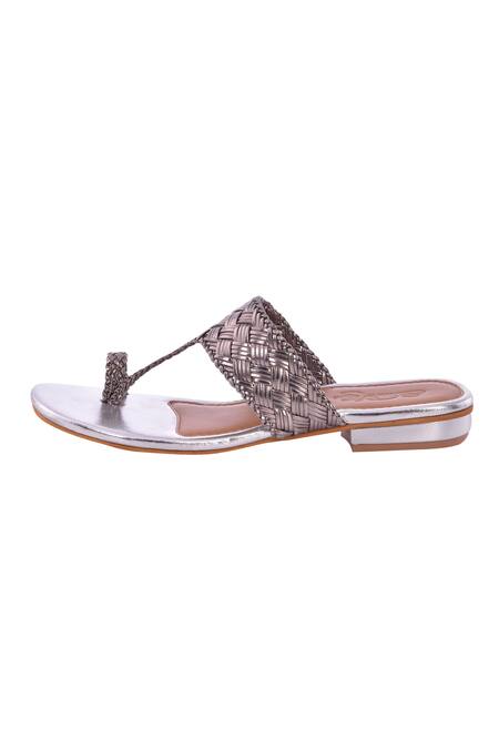 Shop_SOLE HOUSE_Silver Woven Kolhapuri Flats _Online_at_Aza_Fashions