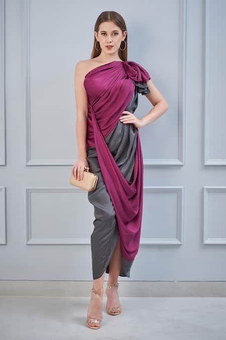 purple plits satin gown set for girl - EVERWILLOW - 3036148