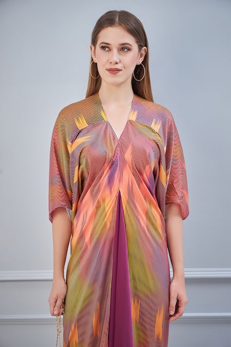 Shop_NA-KA_Purple Satin Abstract V Neck Printed Gown_Online_at_Aza_Fashions