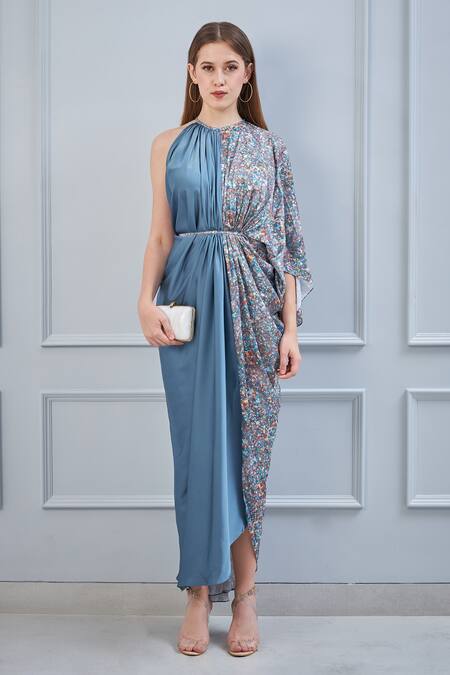 Buy_NA-KA_Grey Crepe And Satin Digital Print Round Gown_Online_at_Aza_Fashions