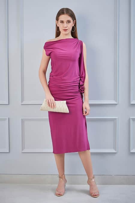 Buy_NA-KA_Pink Lycra One Shoulder Pencil Dress_Online_at_Aza_Fashions
