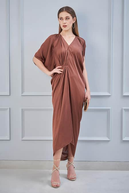 NA-KA Satin Draped Dress 