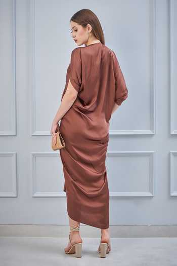 NA-KA Satin Draped Dress 