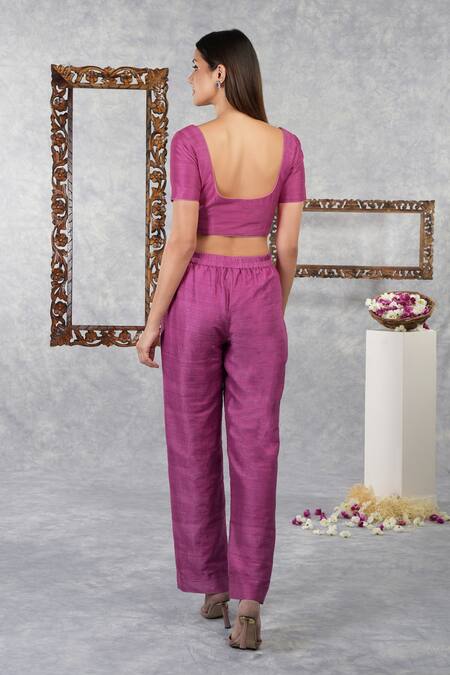 Shop_Talking Threads_Purple Indira Jacket With Pant Set_Online_at_Aza_Fashions