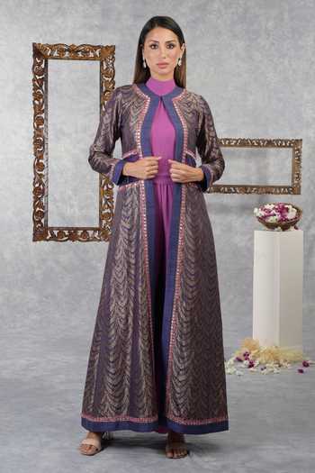 Purple Brocade Silk Pearl Jacket 