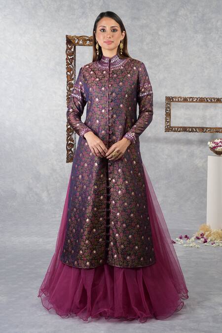 Talking Threads_Purple Indira Jacket Lehenga Set_Online_at_Aza_Fashions